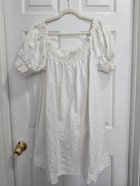 Free People Dresses & Skirts - Free People Mila Mini Dress White Smocked Puff Sleeves L